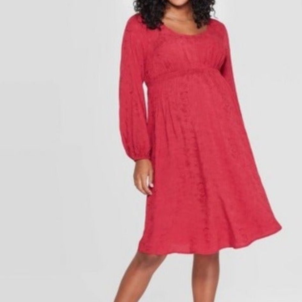 Isabel Maternity long sleeve jacquard dress